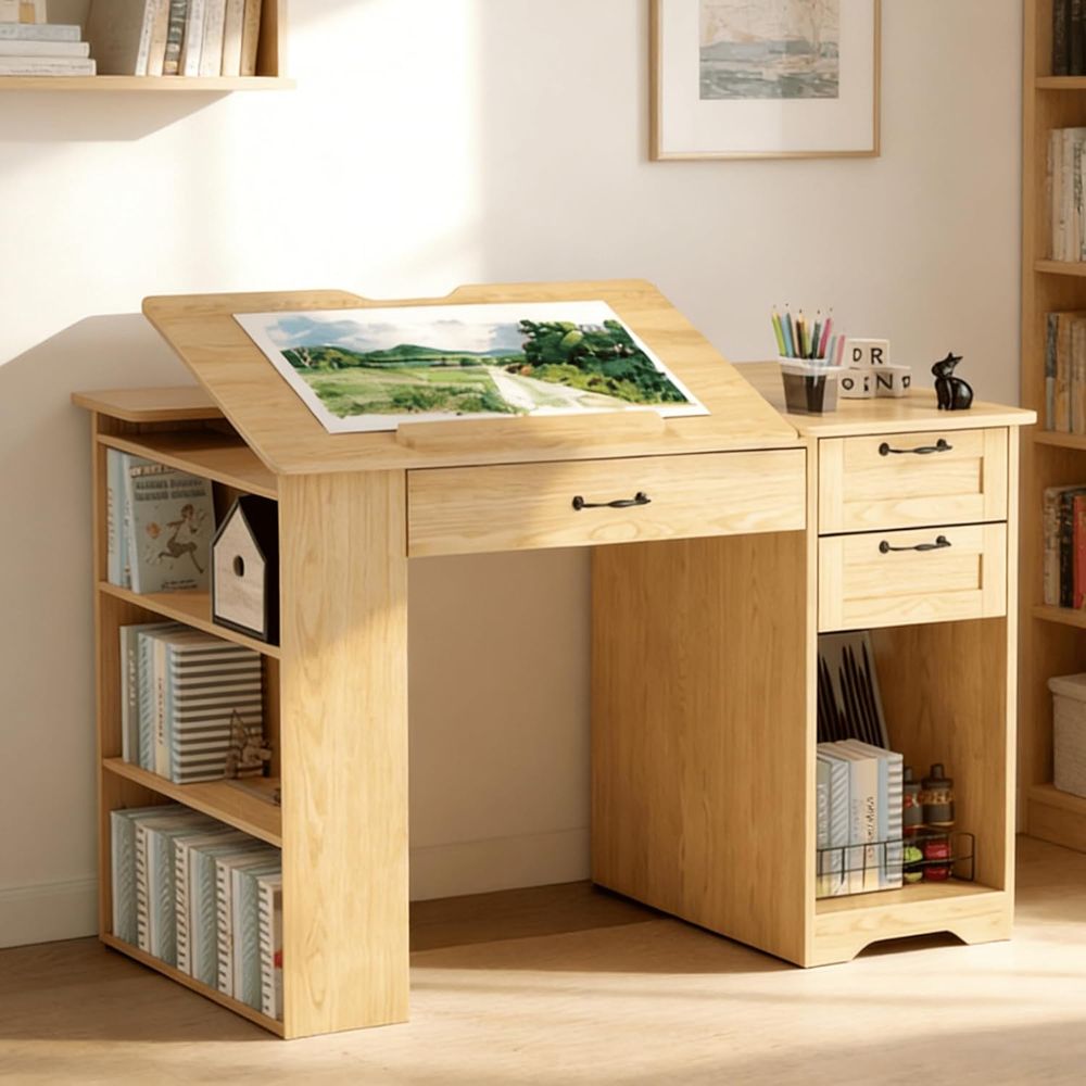 Art & Craft Paper Ideas For Kids - Adjustable Desk with Storage, Open Shelves,