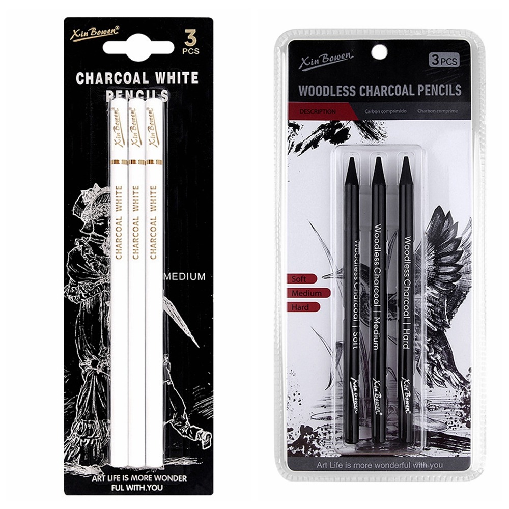 Sketching Charcoal Set - 3Pcs Soft/Medium/Hard Charcoal Pencils Set Drawing