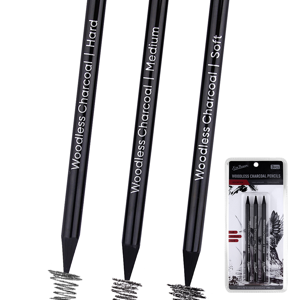 Sketching Charcoal Set - 3pcs Woodless Graphite Pencils Set Soft