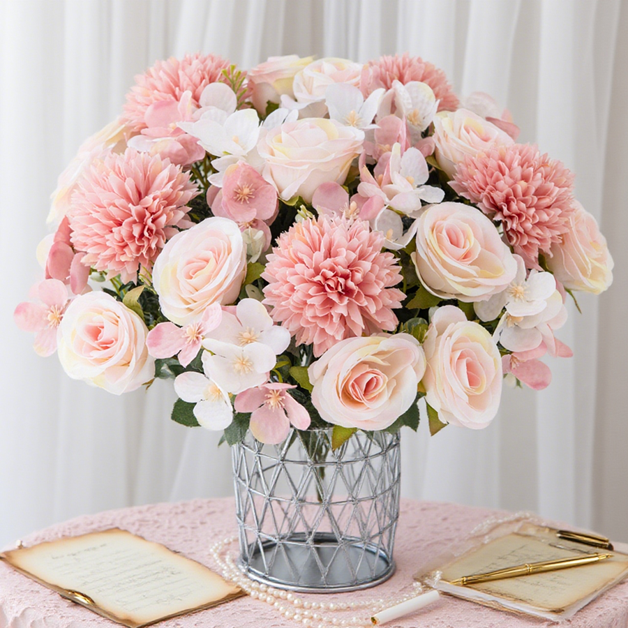 Art Craft Vase - 1/4pcs Artificial Flower Rose Chrysanthemum Silk