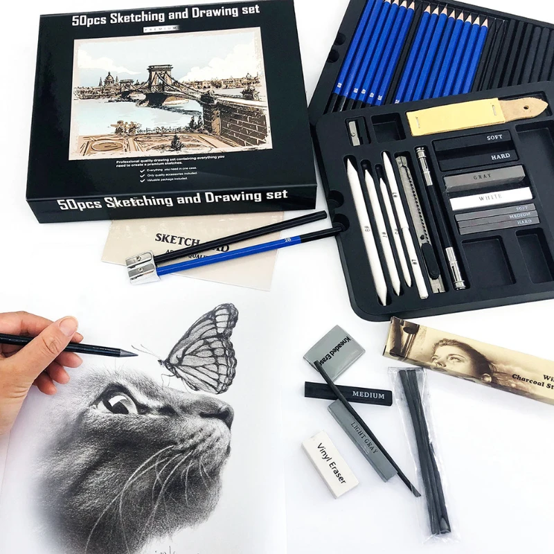 50 Pcs Sketching Pencil Set Wo - Sketching Charcoal Set 리뷰 및 가격